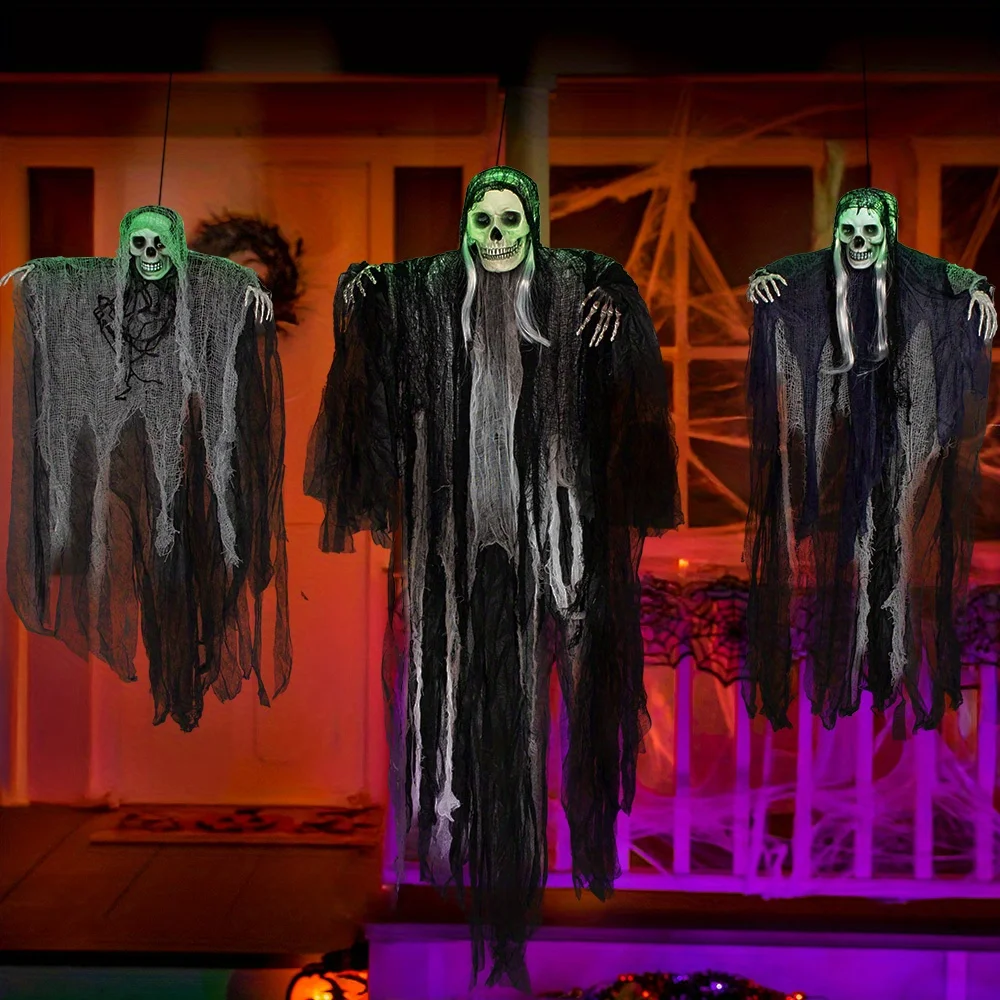 3 Pack Hanging Halloween Skeleton Ghosts Decorations, Grim Reapers for Best Halloween Outdoor Decorations - Image 8