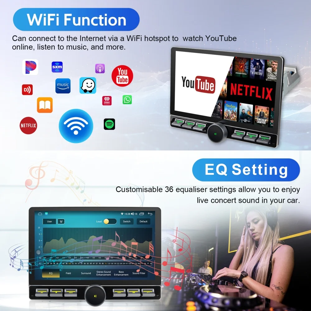 IYING Single Din 11.6" Car Radio Wireless CarPlay Android Auto 2+32GB, 5G WiFi Split‑Screen PIP, AM FM Car Stereo with Physical Knob, Steering Wheel Control, Detachable Adjustable Display - Image 5
