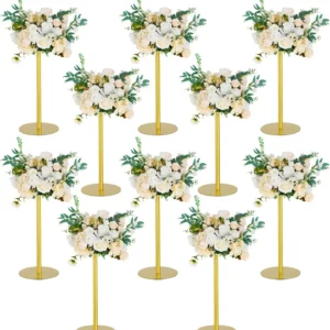10pcs Wedding Centerpieces for Tables 15.7in Metal Flower Stand Vase Gold Centerpiece for Wedding Party Anniversary Decoration Gift