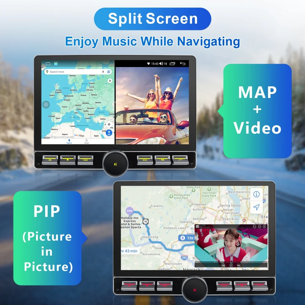 IYING Single Din 11.6" Car Radio Wireless CarPlay Android Auto 2+32GB, 5G WiFi Split‑Screen PIP, AM FM Car Stereo with Physical Knob, Steering Wheel Control, Detachable Adjustable Display - Image 4