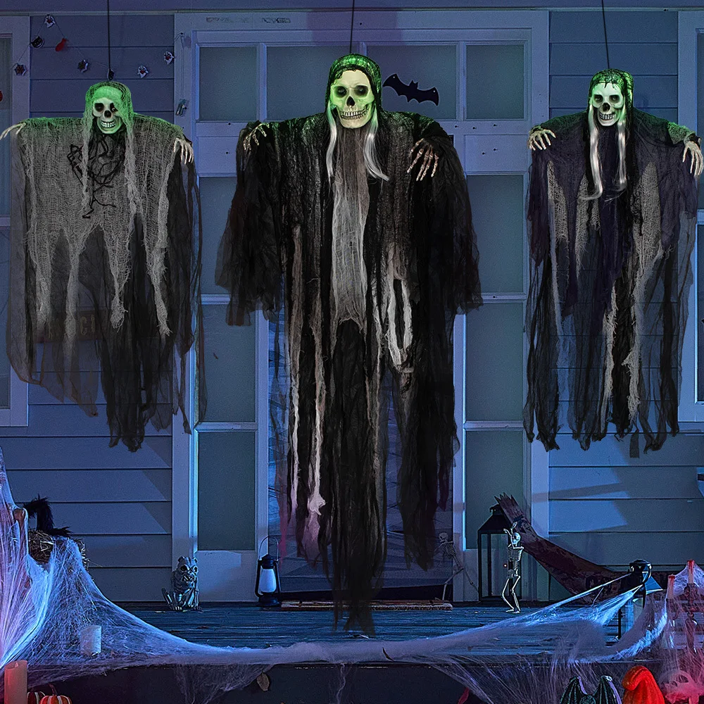 3 Pack Hanging Halloween Skeleton Ghosts Decorations, Grim Reapers for Best Halloween Outdoor Decorations - Image 6