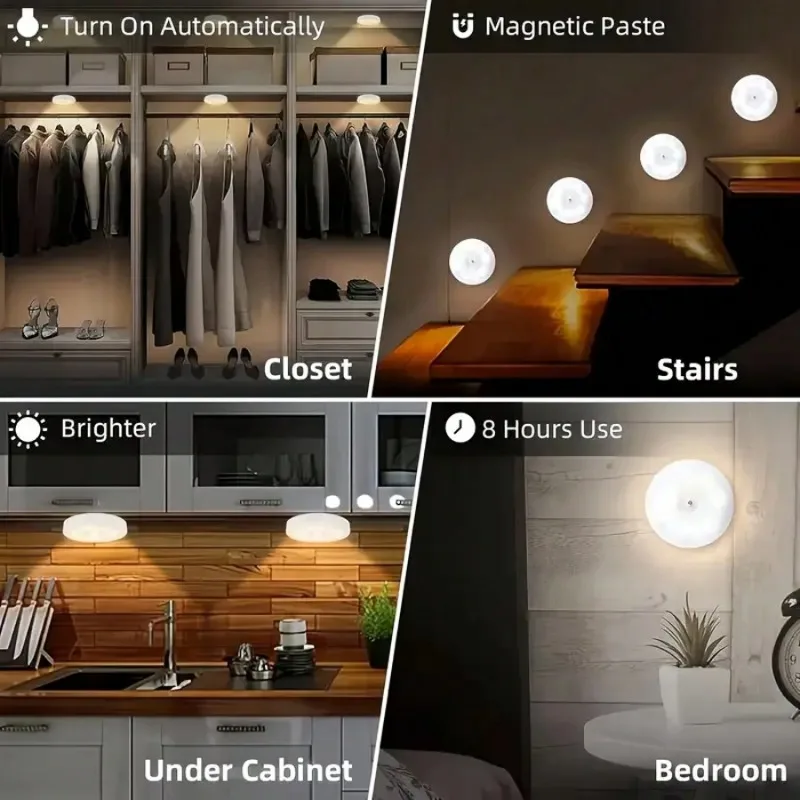 5-Piece 8-LED USB Rechargeable Motion-Sensing Night Light, Magnetic Wall Lamp, White/Warm White Light, Suitable for Staircases, Wardrobes, Bedrooms, Bedside Areas, Shoe Cabinets, for Home Use. - Image 6