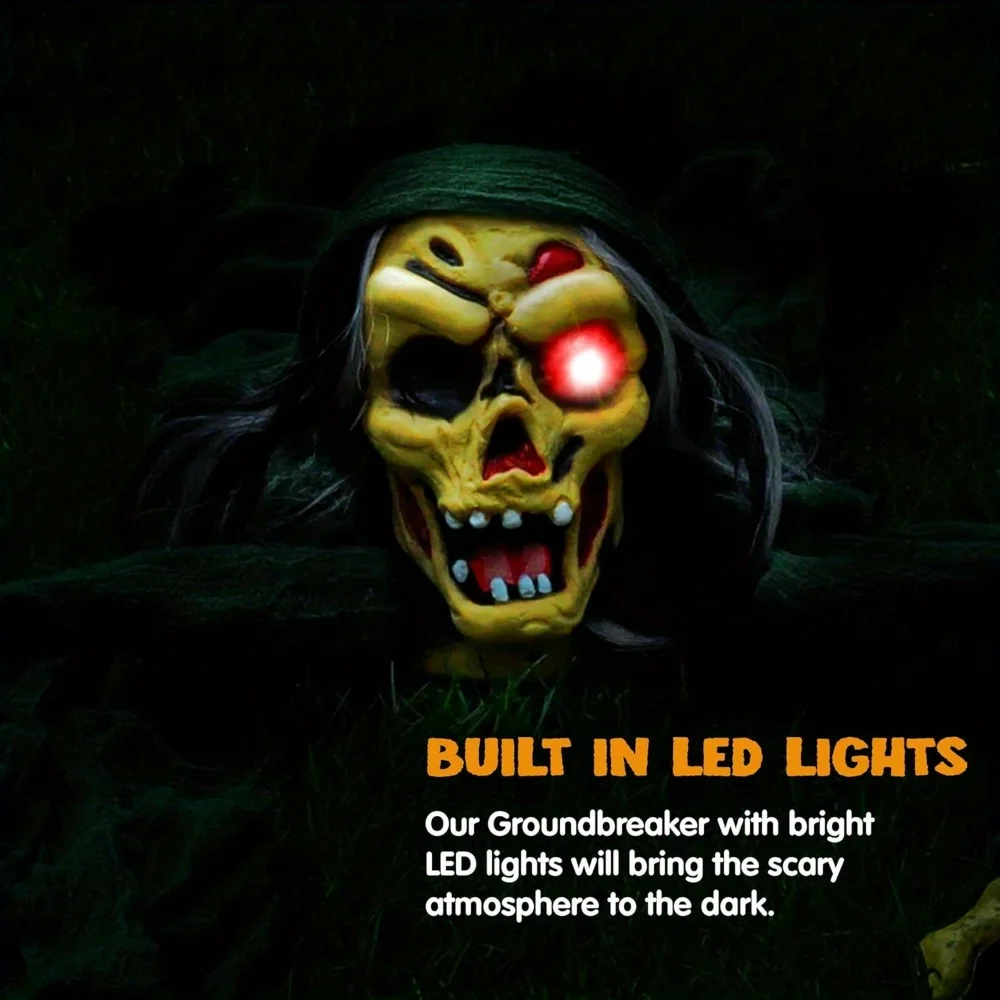 Halloween Outdoor Decoration Zombie Groundbreaker, Outside Halloween Graveyard Decor, Zombie Prop with Creepy Sound and Glowing Eyes, Scary Groundbreaker Decorations for Lawn Yard, Photobooth Props - Image 4