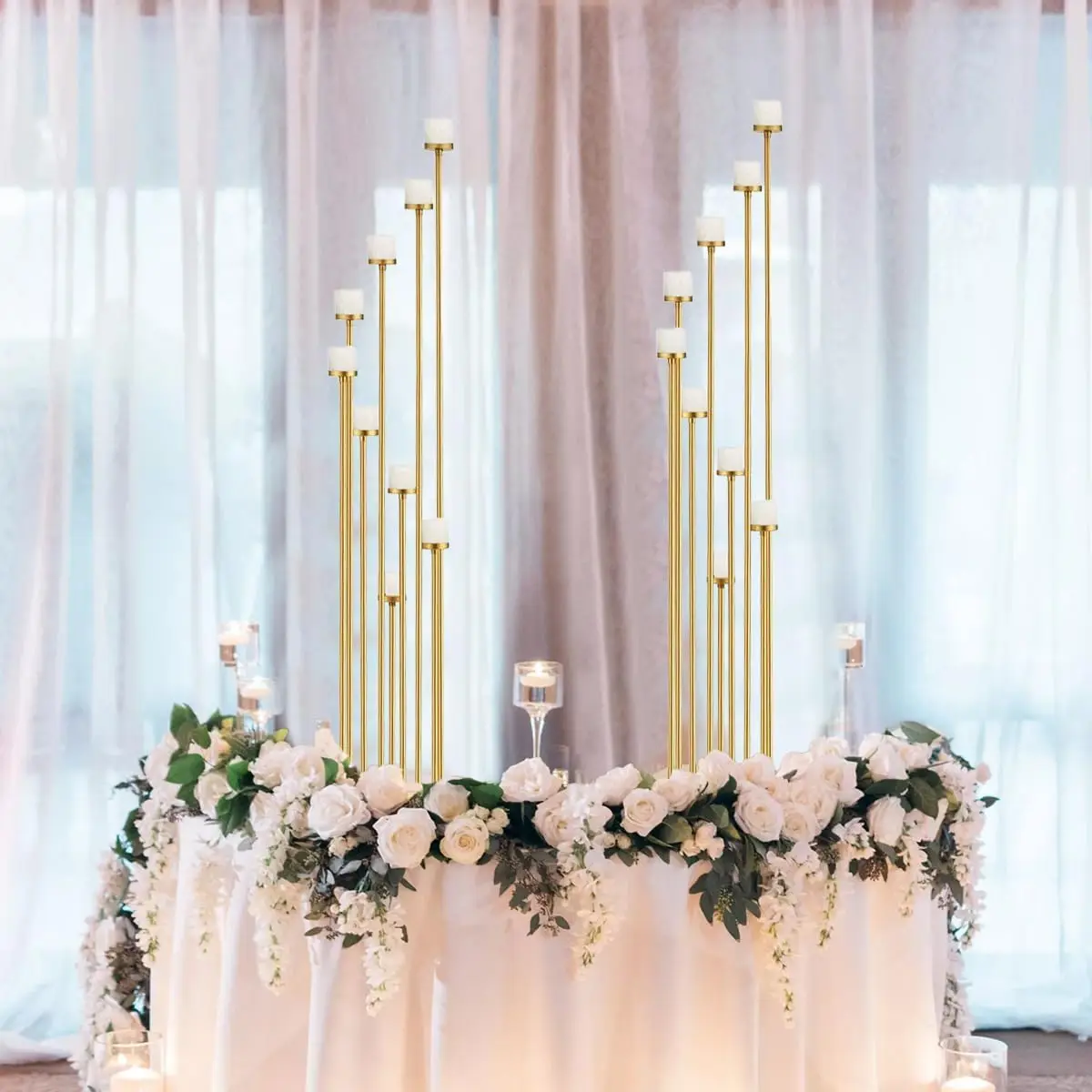 8Pcs Gold Floor Candle Holder 46.3'' 9 Arm Floor Candelabra Tall Candlestick Holder for Home Birthday Wedding - Image 2