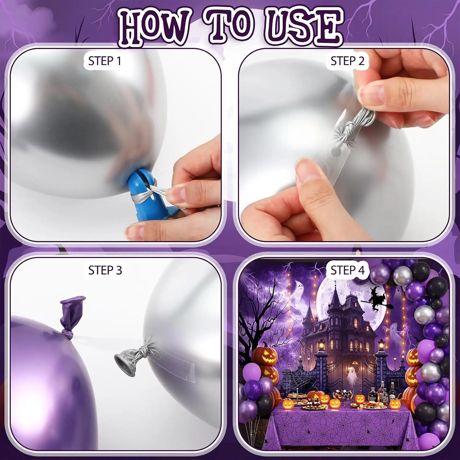 Gejoy 133 Pcs Halloween Party Decorations Set Horror Night Backdrop Balloon - Image 7