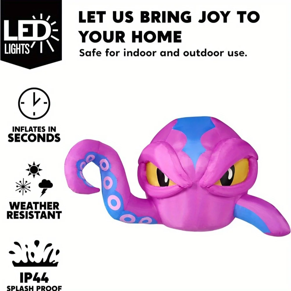 4 FT Tall Halloween Inflatable Purple Octopus Head with Tentacles Broke Out from Window with Built-in LEDs Blow Up for Halloween Window Decor, Outdoor Yard Garden Lawn Party Decoration - Image 3
