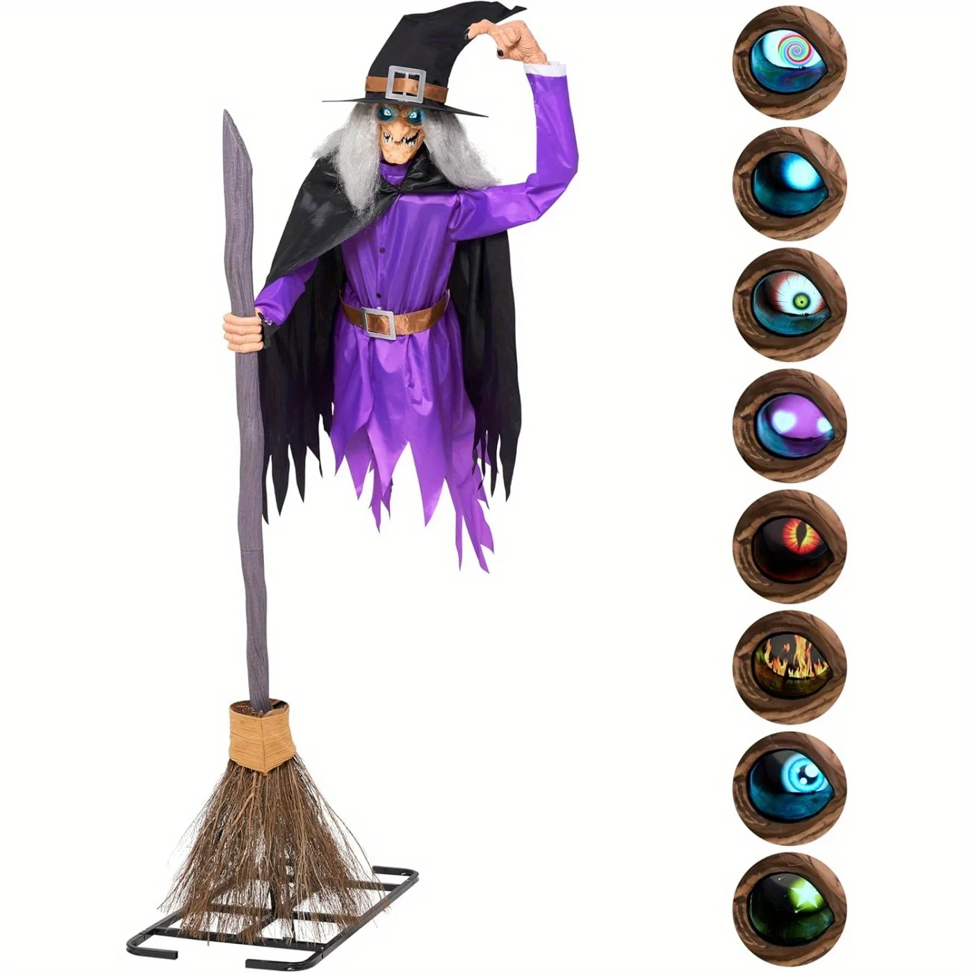8FT Halloween Animated Flying Witch Decorations Outdoor Floating Witch on Broom Animatronics Hovering Witch Decor with Light Eyes and Spooky Voice, Scary Haunted House Prop for Outside Yard Lawn - Image 9