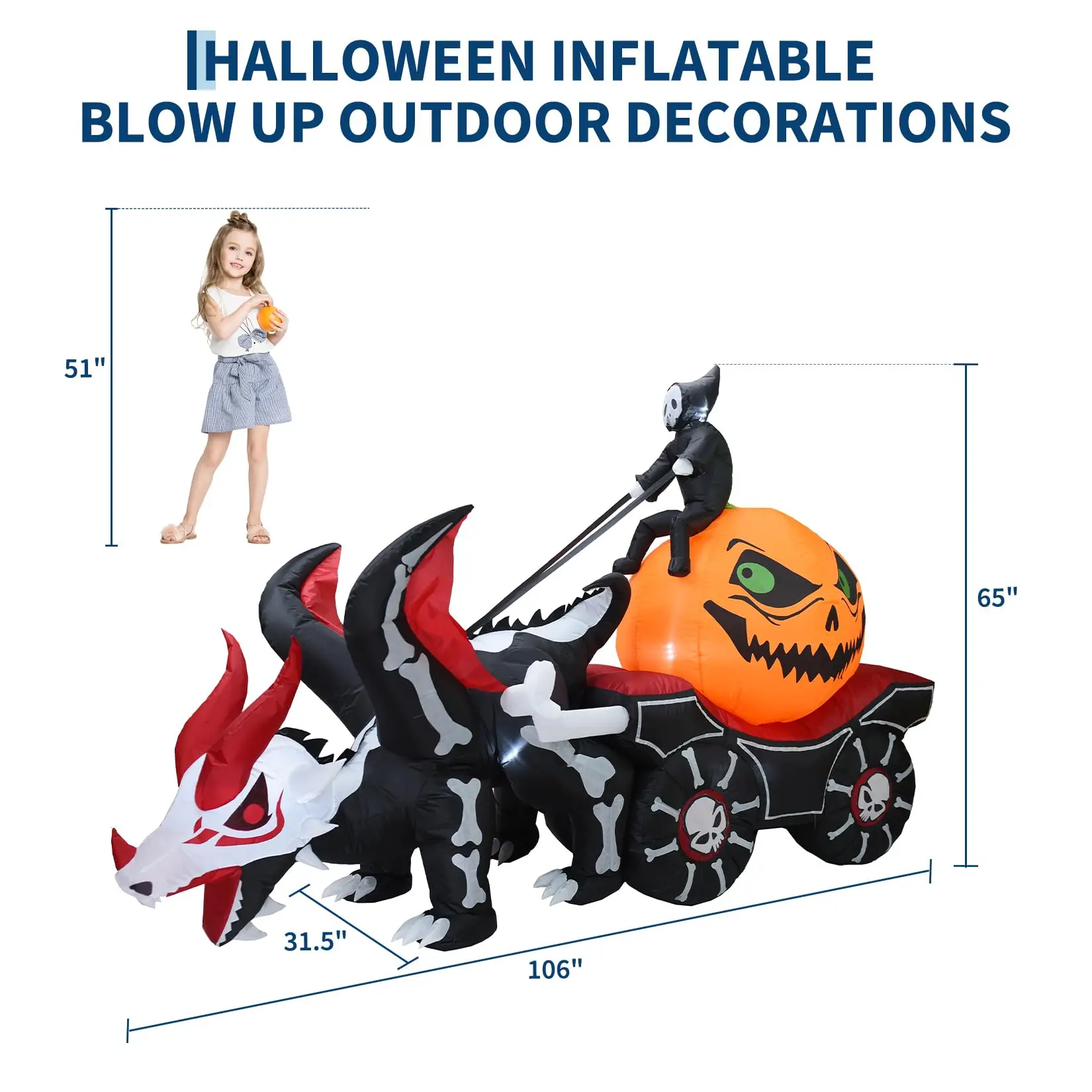 12ft Grim Reaper Dragon Carriage Halloween Inflatable With 3 Led Lights, Outdoor Yard Decoration For Lawn Porch Garden Party Display - Image 12