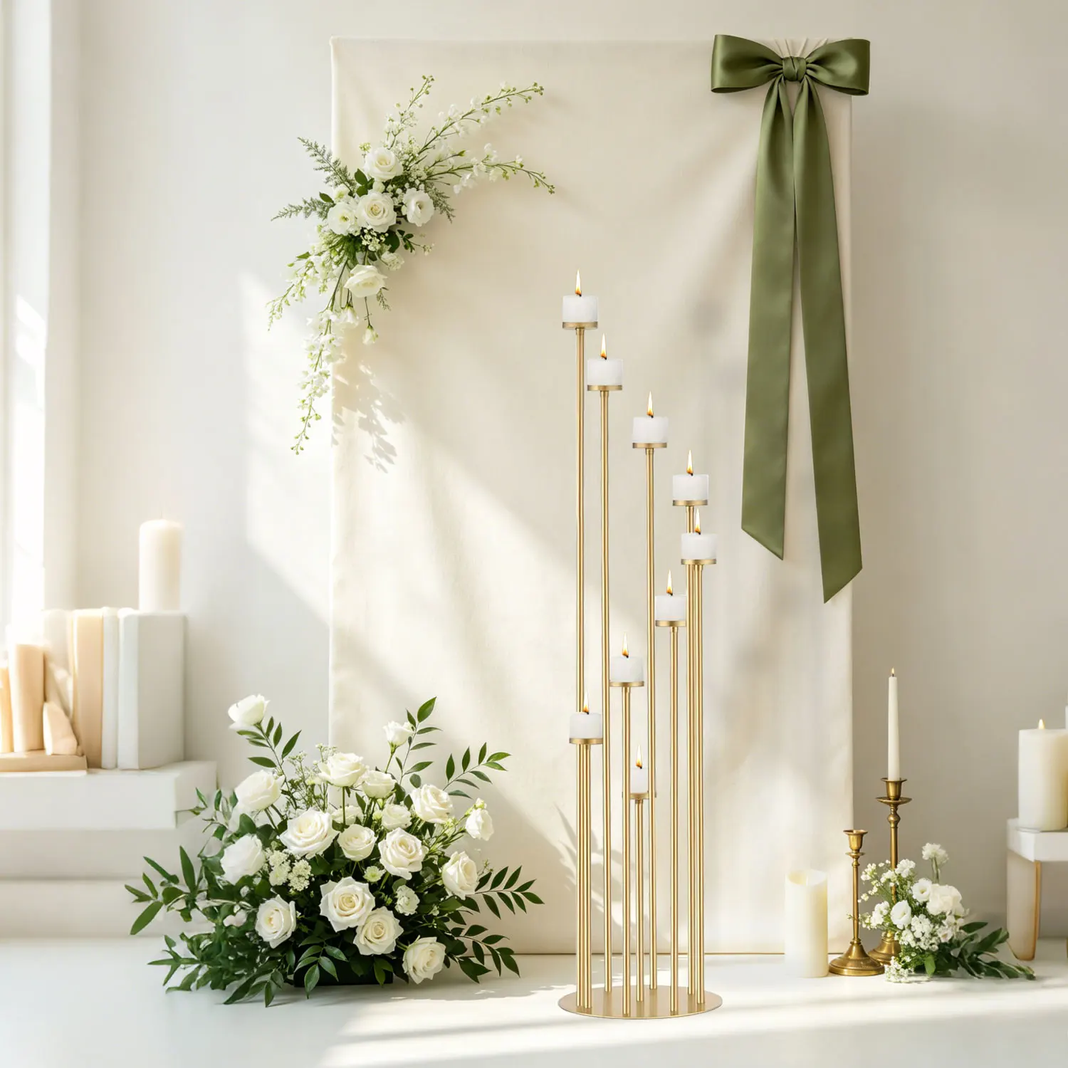 8Pcs Gold Floor Candle Holder 46.3'' 9 Arm Floor Candelabra Tall Candlestick Holder for Home Birthday Wedding