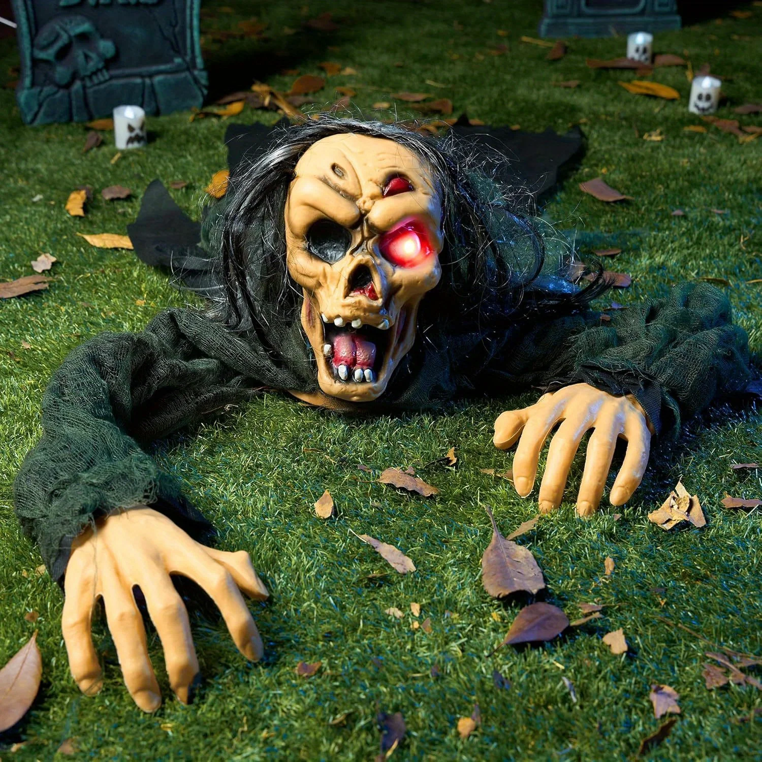 Halloween Outdoor Decoration Zombie Groundbreaker, Outside Halloween Graveyard Decor, Zombie Prop with Creepy Sound and Glowing Eyes, Scary Groundbreaker Decorations for Lawn Yard, Photobooth Props - Image 7