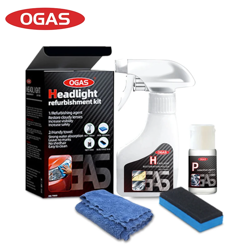 OGAS Car Headlight Restoration Coating Kit 180ml+10ml Yellow Oxidation Remover No Sanding Polishing Agent Auto Lamp Refurbish Protective Fluid with Cleaning Tools - Image 13