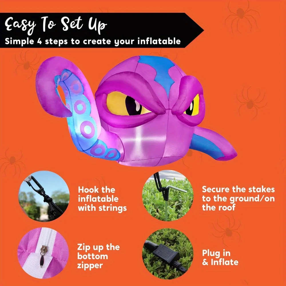 4 FT Tall Halloween Inflatable Purple Octopus Head with Tentacles Broke Out from Window with Built-in LEDs Blow Up for Halloween Window Decor, Outdoor Yard Garden Lawn Party Decoration - Image 6