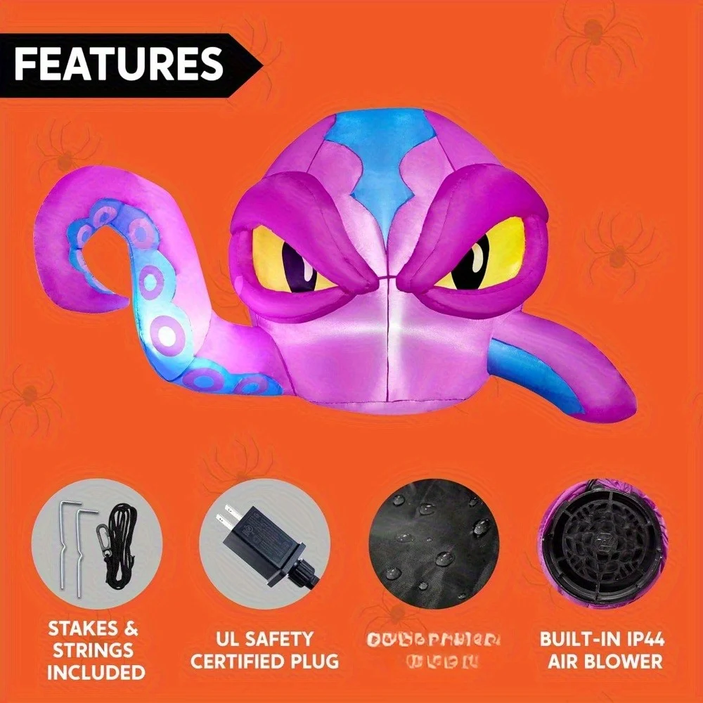 4 FT Tall Halloween Inflatable Purple Octopus Head with Tentacles Broke Out from Window with Built-in LEDs Blow Up for Halloween Window Decor, Outdoor Yard Garden Lawn Party Decoration - Image 9