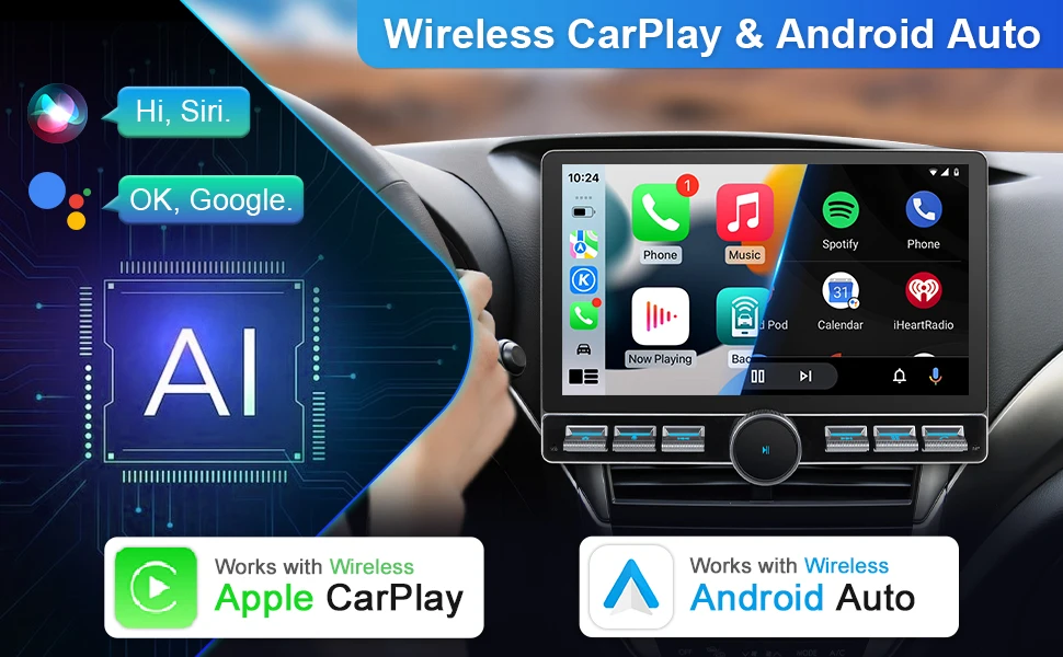 IYING Single Din 11.6" Car Radio Wireless CarPlay Android Auto 2+32GB, 5G WiFi Split‑Screen PIP, AM FM Car Stereo with Physical Knob, Steering Wheel Control, Detachable Adjustable Display - Image 9