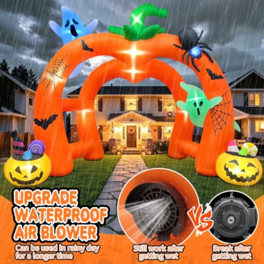 12FT Halloween Inflatable Archway, Giant Pumpkin Inflatable Tunnel Halloween Pumpkin Ghost Arch Inflatables Blow Up Ya - Image 3