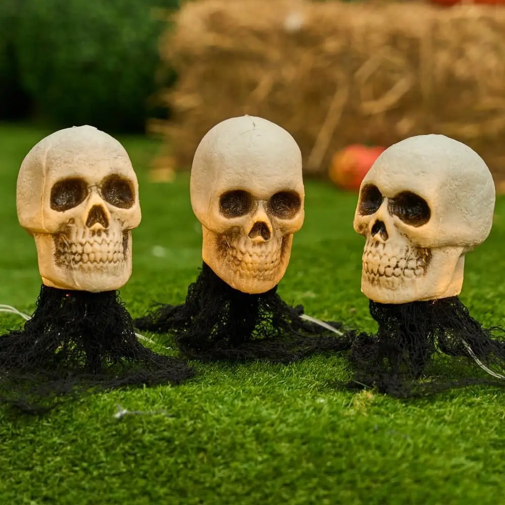 3 Pcs Halloween Skeleton Decorations - Outdoor Light Up Skull Stakes Pathway Makers for Lawn Props Yard Decor - Image 5