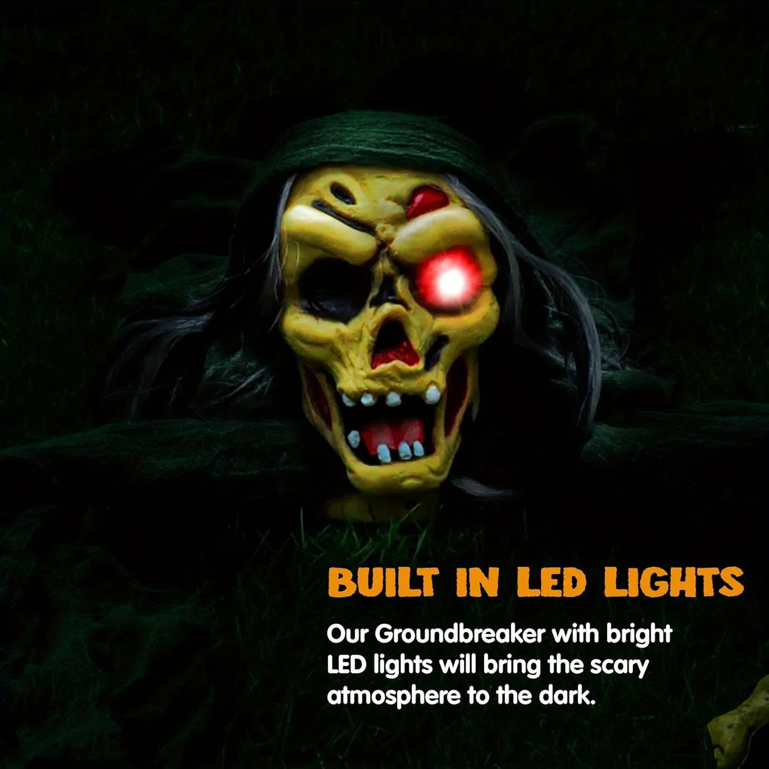 Halloween Outdoor Decoration Zombie Groundbreaker, Outside Halloween Graveyard Decor, Zombie Prop with Creepy Sound and Glowing Eyes, Scary Groundbreaker Decorations for Lawn Yard, Photobooth Props - Image 12