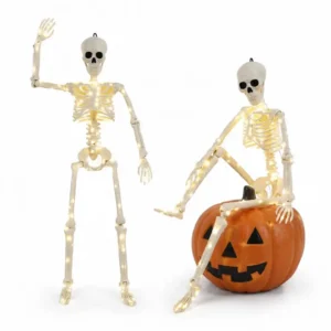 2pcs 35.5-inch LED lights up Halloween skeletons, 90CM high realistic design giant skeletons, used for Halloween decoration