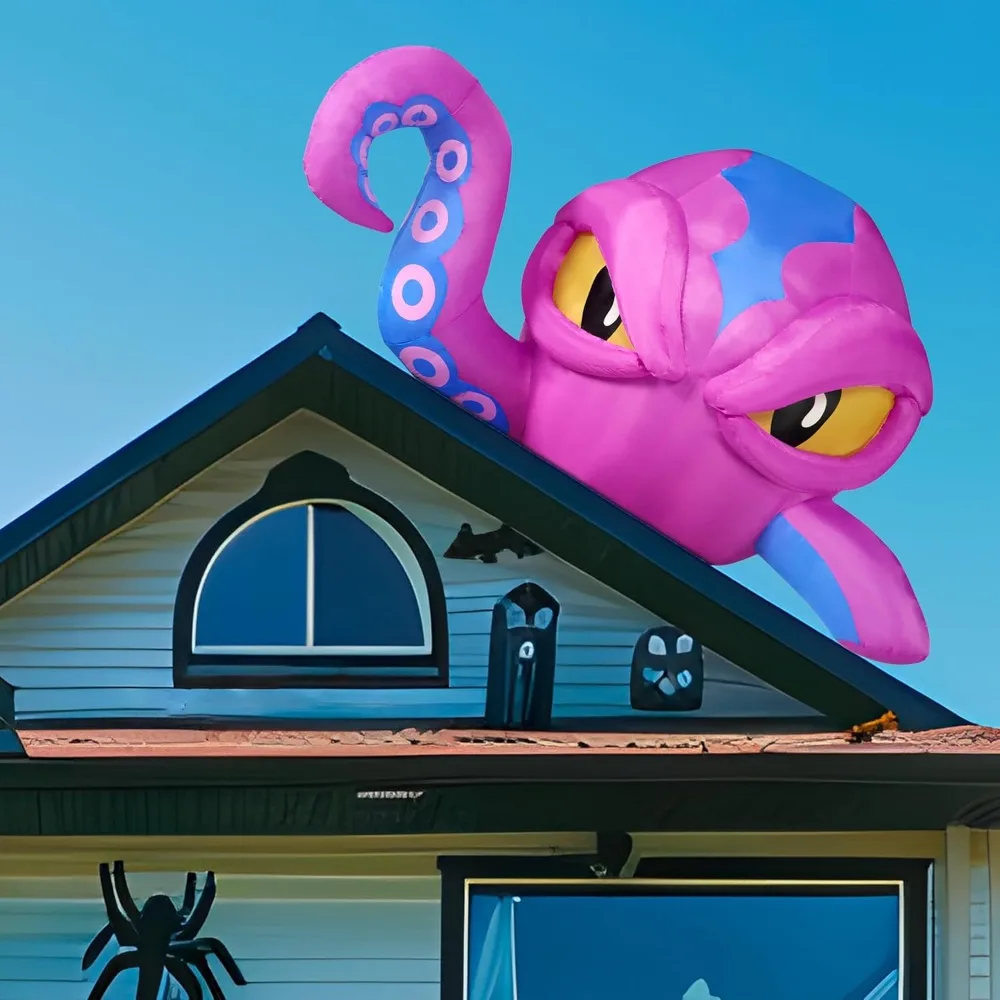 4 FT Tall Halloween Inflatable Purple Octopus Head with Tentacles Broke Out from Window with Built-in LEDs Blow Up for Halloween Window Decor, Outdoor Yard Garden Lawn Party Decoration - Image 8