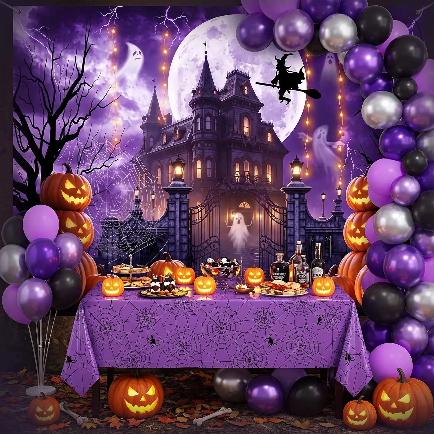 Gejoy 133 Pcs Halloween Party Decorations Set Horror Night Backdrop Balloon