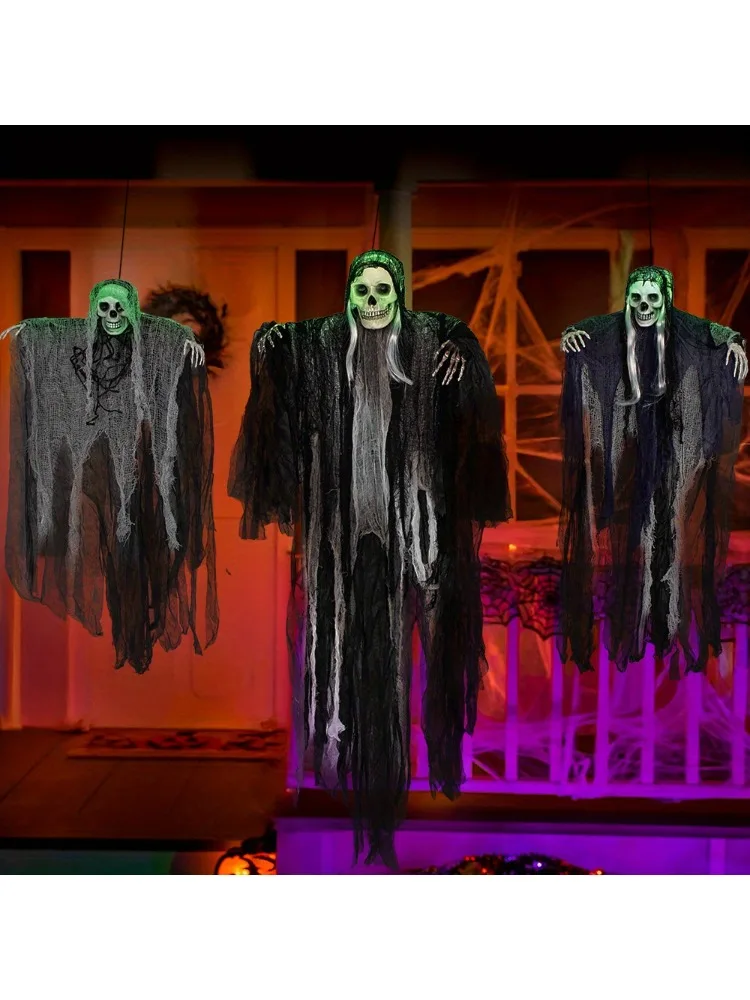 3 Pack Hanging Halloween Skeleton Ghosts Decorations, Grim Reapers for Best Halloween Outdoor Decorations - Image 7