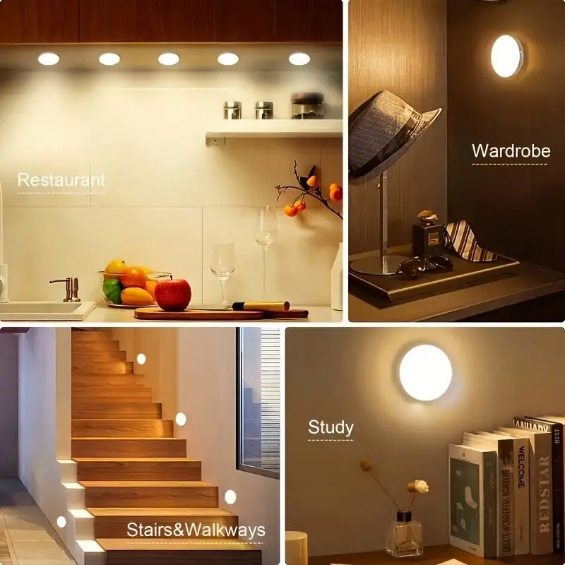 5-Piece 8-LED USB Rechargeable Motion-Sensing Night Light, Magnetic Wall Lamp, White/Warm White Light, Suitable for Staircases, Wardrobes, Bedrooms, Bedside Areas, Shoe Cabinets, for Home Use. - Image 15