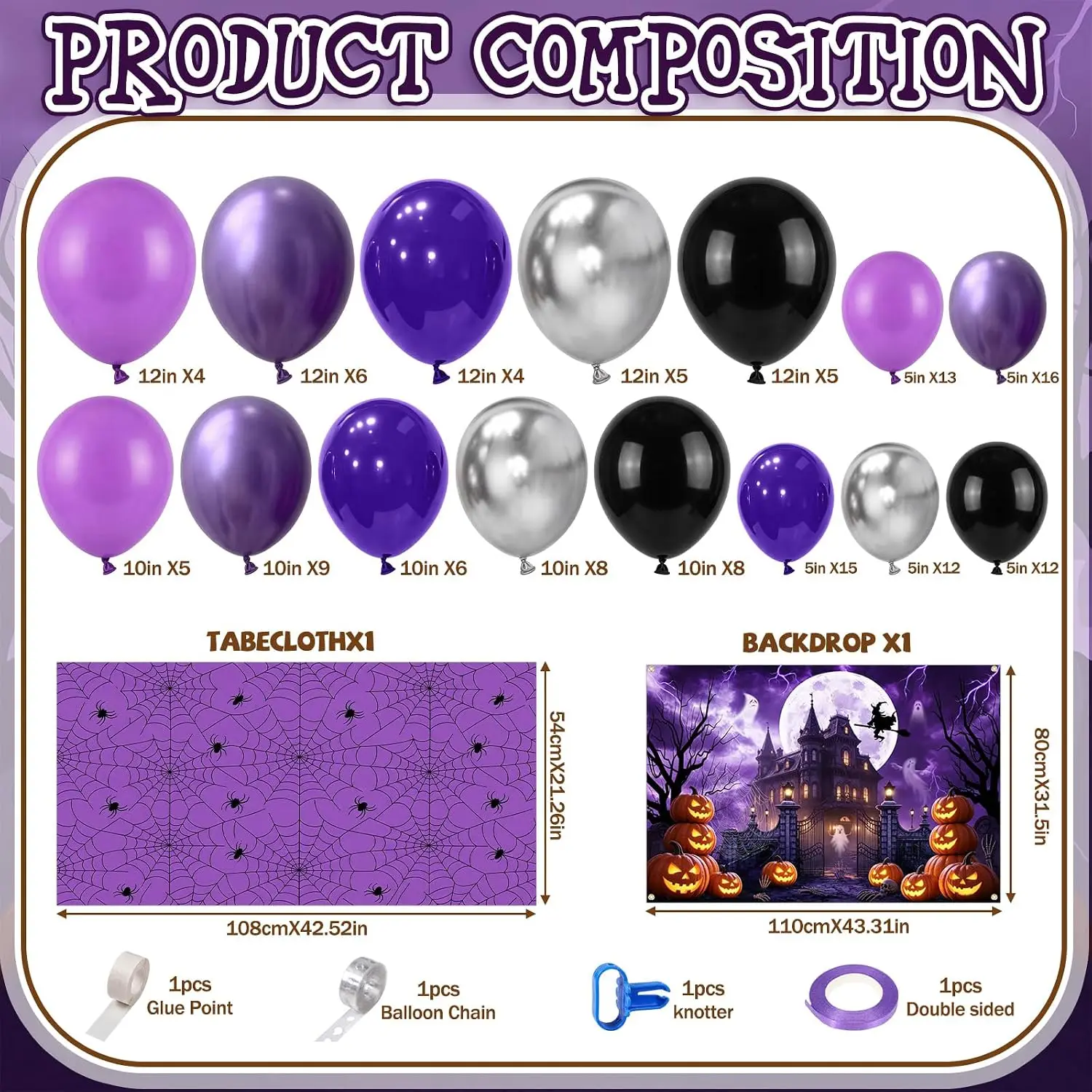 Gejoy 133 Pcs Halloween Party Decorations Set Horror Night Backdrop Balloon - Image 2