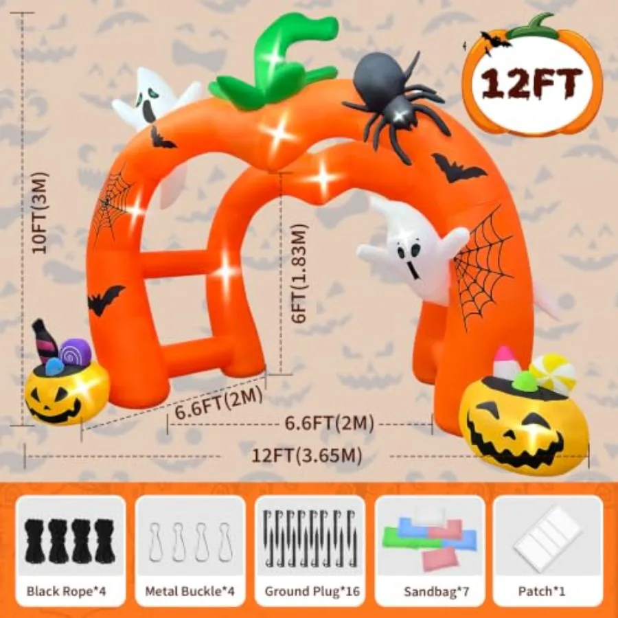 12FT Halloween Inflatable Archway, Giant Pumpkin Inflatable Tunnel Halloween Pumpkin Ghost Arch Inflatables Blow Up Ya - Image 8