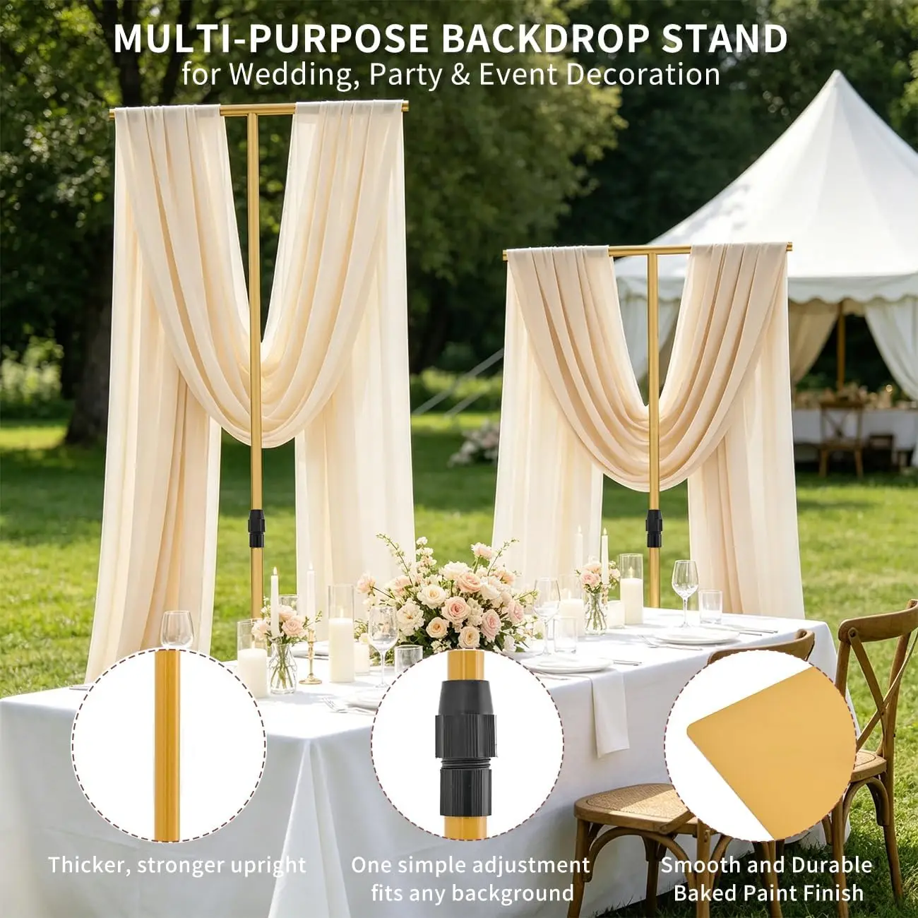 2Pcs Heavy Duty T-Shape Backdrop Stand, Adjustable 2.6-8FT Wedding Background Stand for Party Decor, Portable Metal T-Backdrop Support for Arch, Birthday, Baby Shower, Events - Image 6