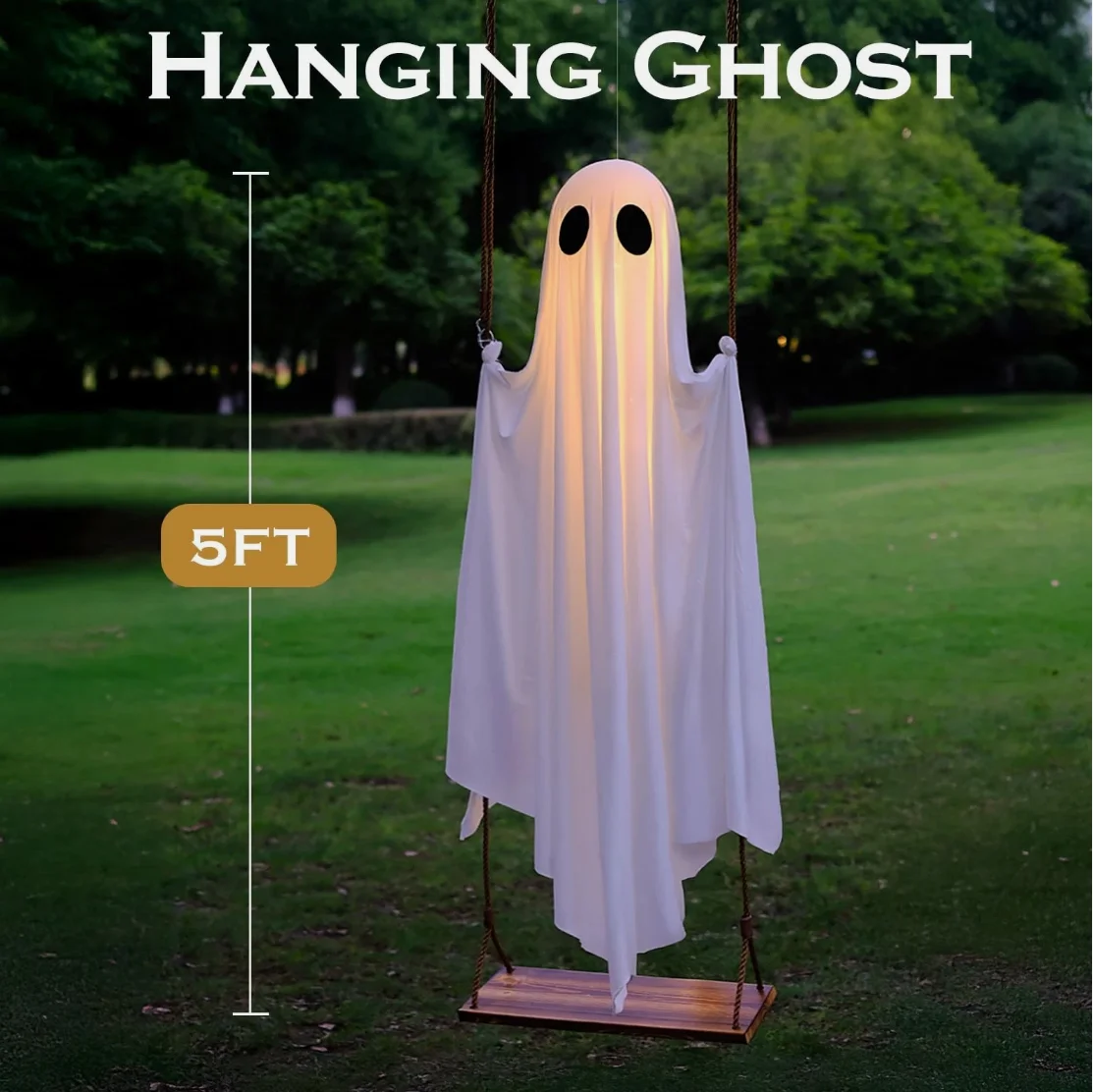 Large Outdoor Hanging Swing Ghost Halloween Decoration Light-Up Spooky Decor for Yard Party Halloween - Image 2