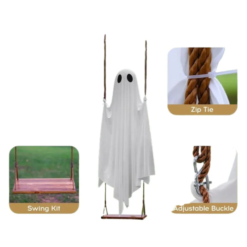 Large Outdoor Hanging Swing Ghost Halloween Decoration Light-Up Spooky Decor for Yard Party Halloween - Image 6