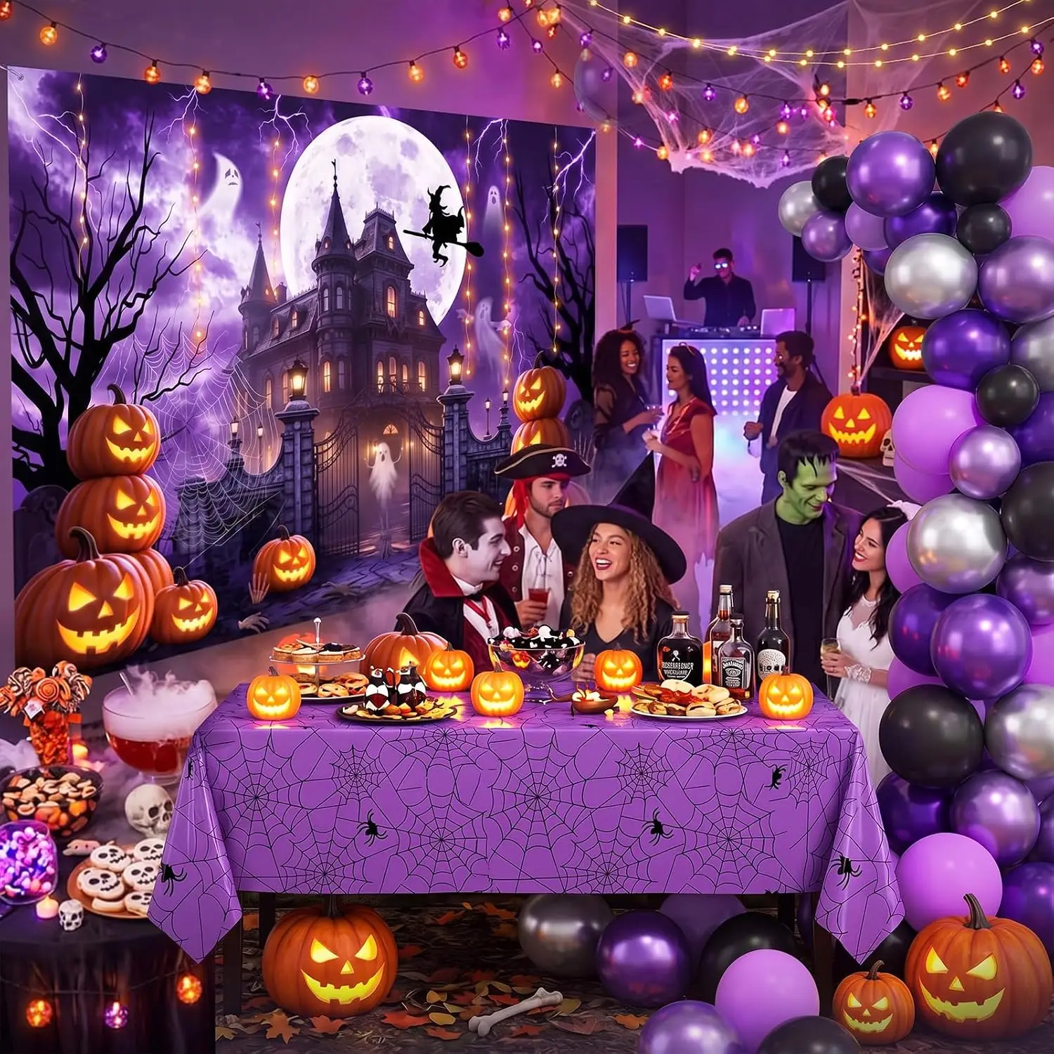 Gejoy 133 Pcs Halloween Party Decorations Set Horror Night Backdrop Balloon - Image 5
