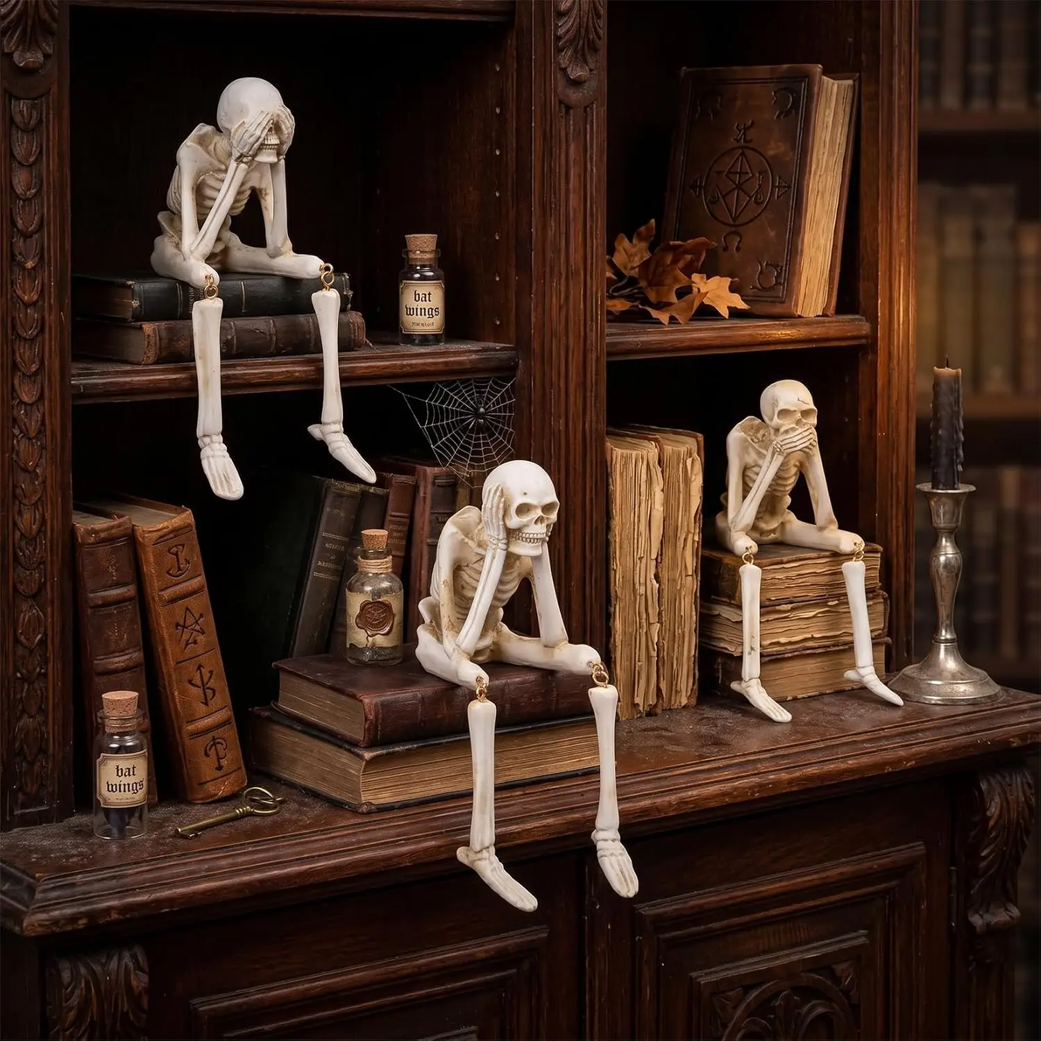 3PCS Halloween Skeleton Figurines Set Full Body Skeleton H Movable Joint Plastic Hanging Skull Ornament for Haunted House Party Supplies - Image 12