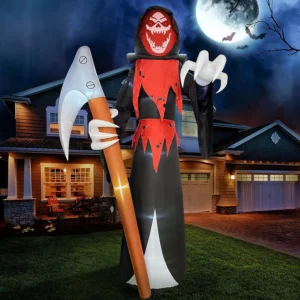 12 ft Tall Halloween Inflatable Outdoor Decoration Blow Up Yard Decorations Grim Reaper Halloween Decor Inflatables with LED for Scary Outside Decor