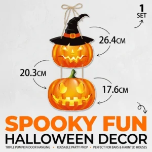 Halloween Hanging Sign 3-Tier Stacked Pumpkin Door Decoration