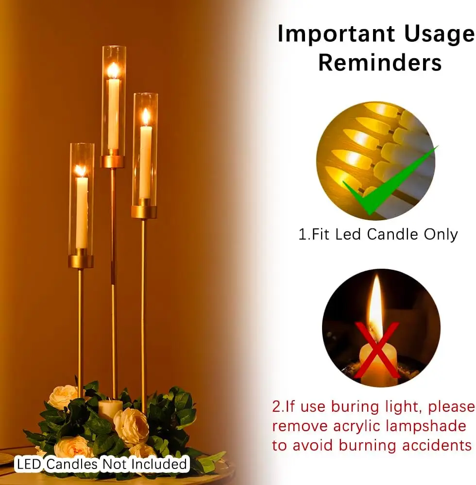 10PCS Gold 3 Arm Candelabra 34" Tall Taper Candle Holder Centerpiece for Wedding Table Dining Room Party Home Decor Metal Candlestick - Image 3