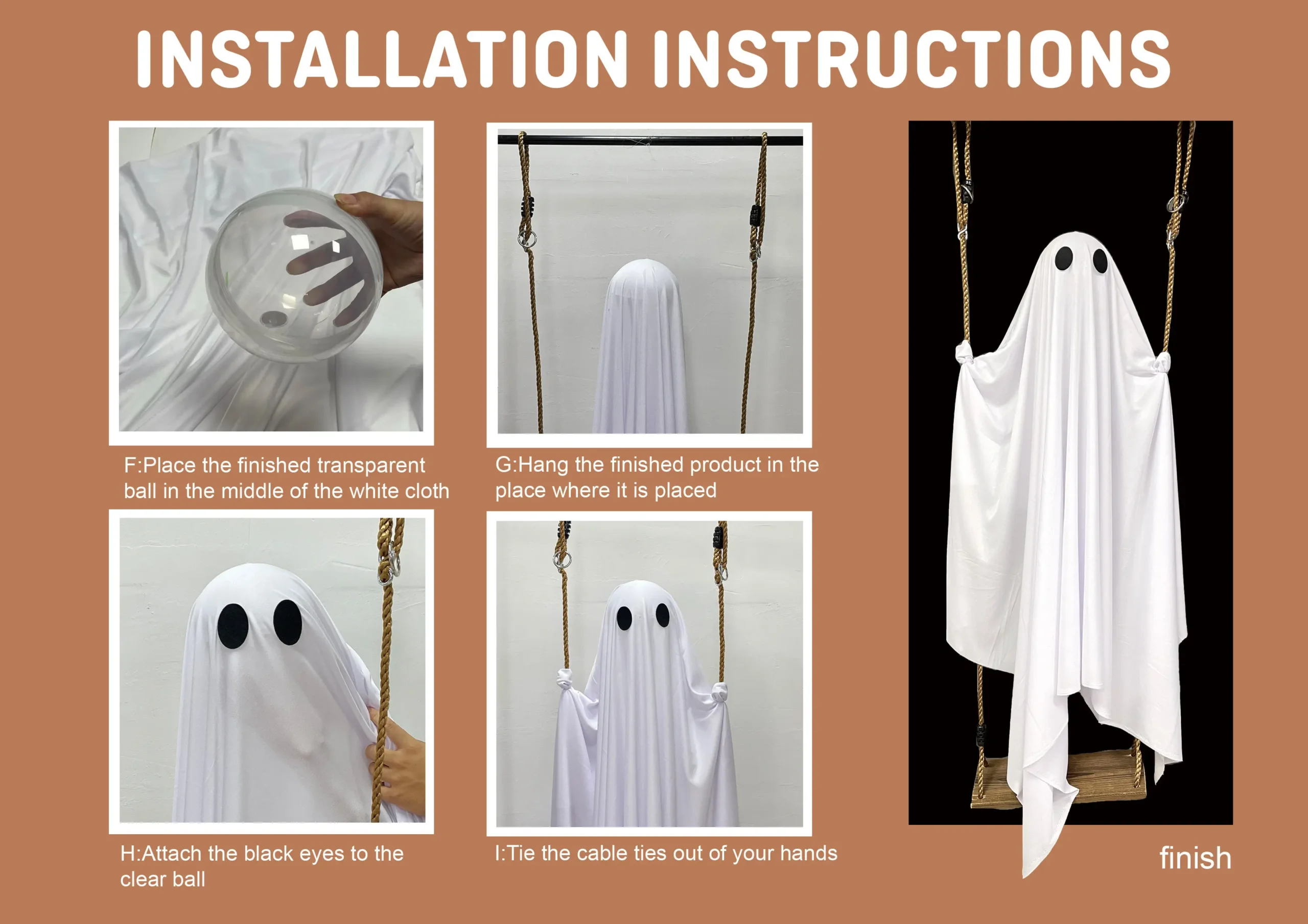 Large Outdoor Hanging Swing Ghost Halloween Decoration Light-Up Spooky Decor for Yard Party Halloween - Image 5