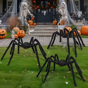 2 PACK Halloween Spiders Outdoor Decoration Halloween Decor Outside Large Hairy Giant Spider Set for Yard Lawn Porch Decor Indoor Haunted House Scary Prop