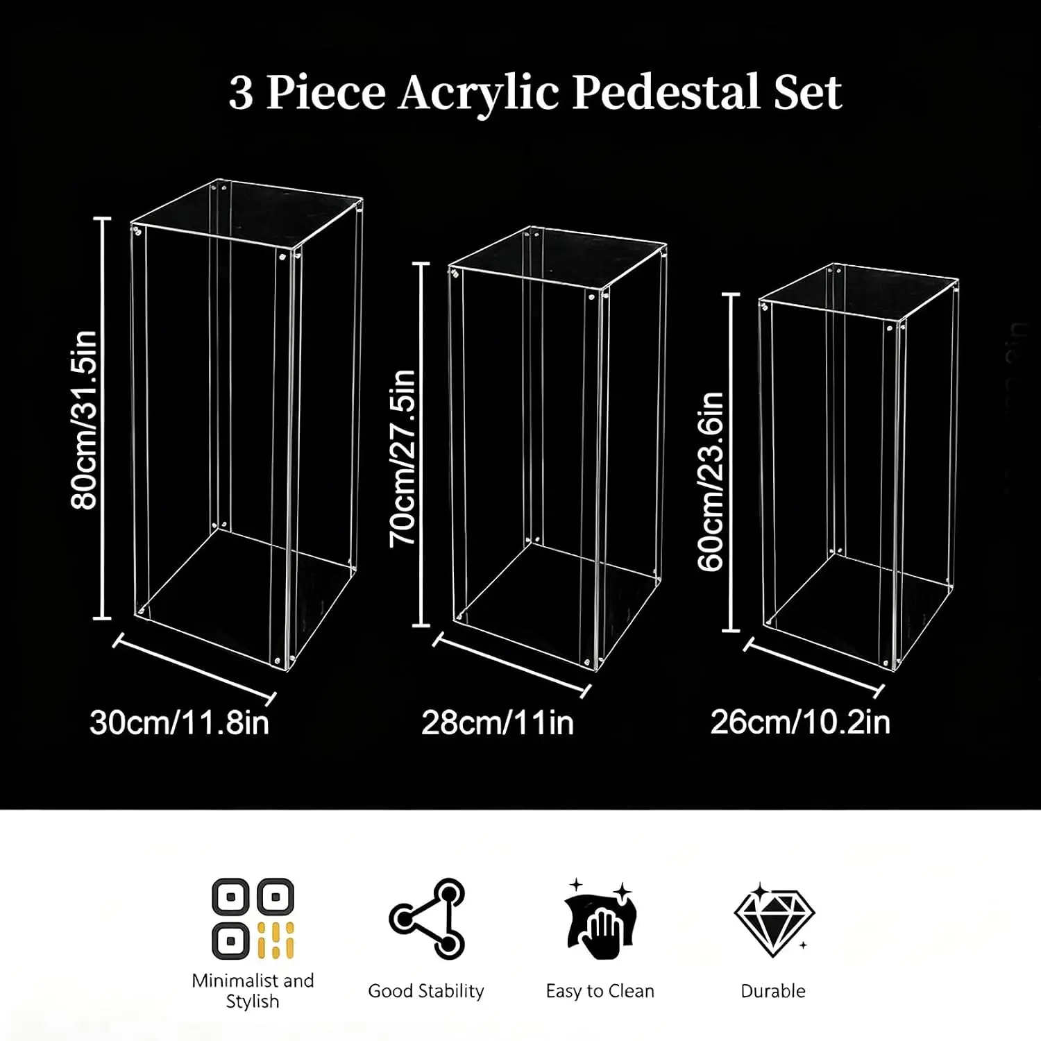 Acrylic Column Pedestal Stand for Party 3PCS Clear Lucite Display Pedestal for Cake Wedding Events Art Gallery Party Decor - Image 2