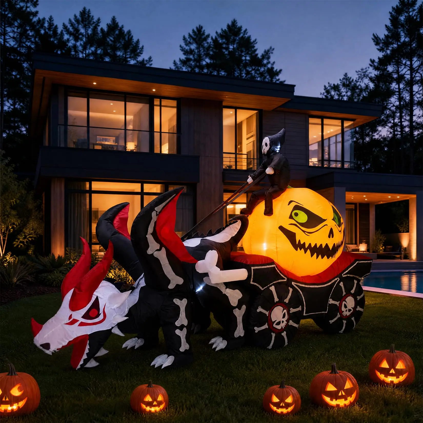 12ft Grim Reaper Dragon Carriage Halloween Inflatable With 3 Led Lights, Outdoor Yard Decoration For Lawn Porch Garden Party Display - Image 11