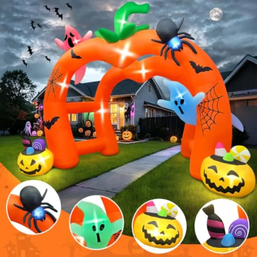 12FT Halloween Inflatable Archway, Giant Pumpkin Inflatable Tunnel Halloween Pumpkin Ghost Arch Inflatables Blow Up Ya - Image 11