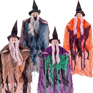 4 Pcs Hanging Witch Halloween Decorations Outdoor Indoor Flying Haunted House Scary Decor for Lawn Garden Yard