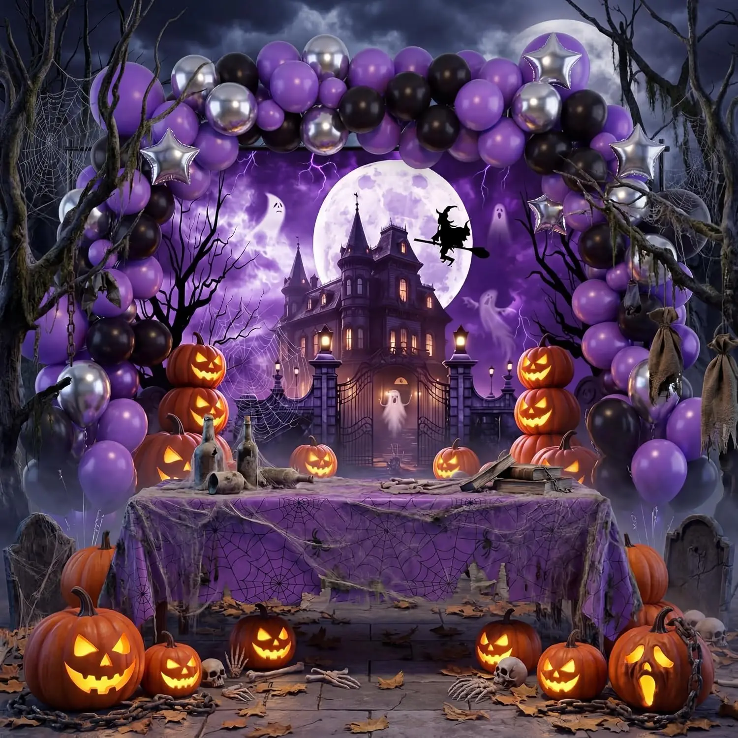 Gejoy 133 Pcs Halloween Party Decorations Set Horror Night Backdrop Balloon - Image 4