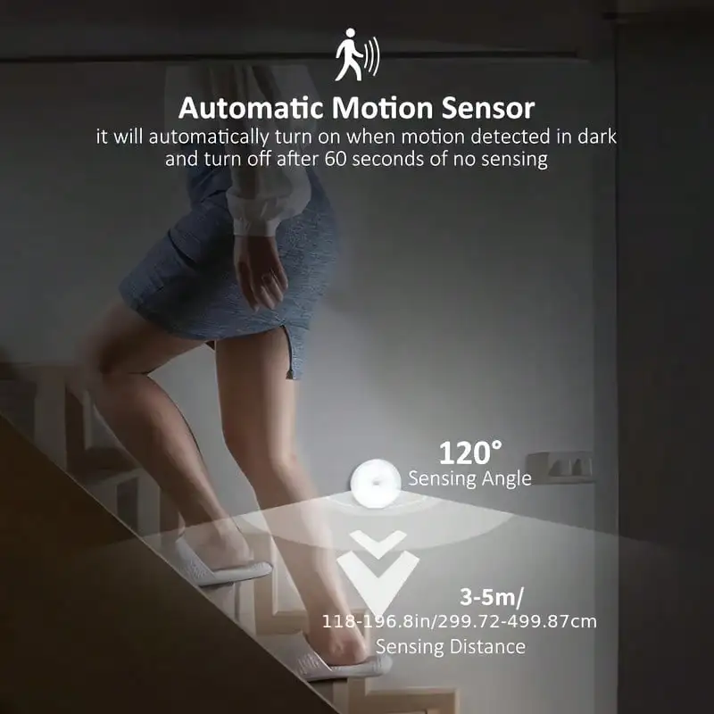 5-Piece 8-LED USB Rechargeable Motion-Sensing Night Light, Magnetic Wall Lamp, White/Warm White Light, Suitable for Staircases, Wardrobes, Bedrooms, Bedside Areas, Shoe Cabinets, for Home Use. - Image 4