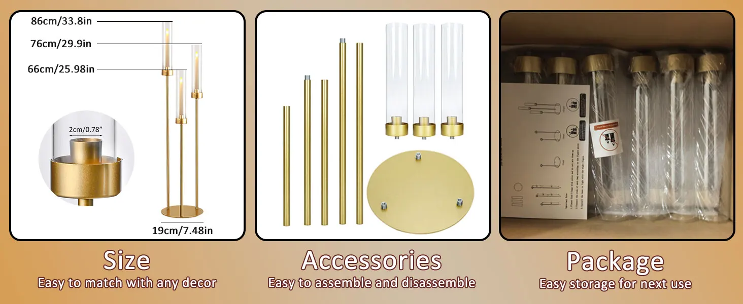 10PCS Gold 3 Arm Candelabra 34" Tall Taper Candle Holder Centerpiece for Wedding Table Dining Room Party Home Decor Metal Candlestick - Image 11