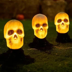 3 Pcs Halloween Skeleton Decorations - Outdoor Light Up Skull Stakes Pathway Makers for Lawn Props Yard Decor