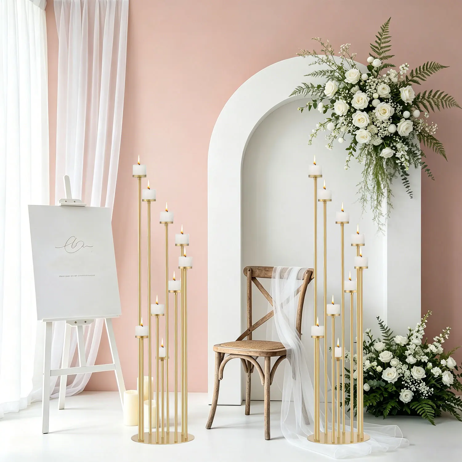 8Pcs Gold Floor Candle Holder 46.3'' 9 Arm Floor Candelabra Tall Candlestick Holder for Home Birthday Wedding - Image 7