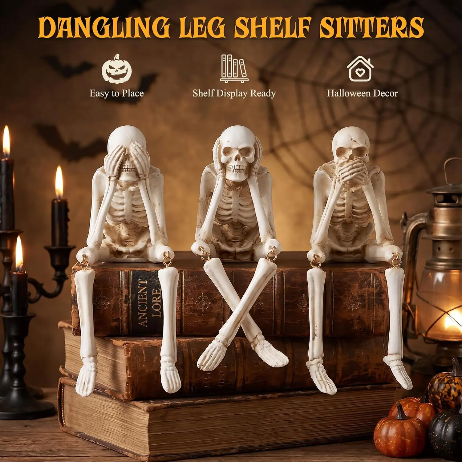3PCS Halloween Skeleton Figurines Set Full Body Skeleton H Movable Joint Plastic Hanging Skull Ornament for Haunted House Party Supplies - Image 11