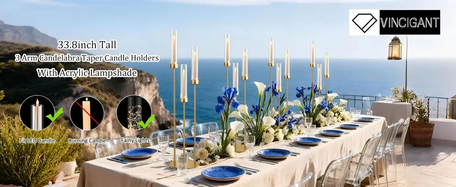 10PCS Gold 3 Arm Candelabra 34" Tall Taper Candle Holder Centerpiece for Wedding Table Dining Room Party Home Decor Metal Candlestick - Image 8