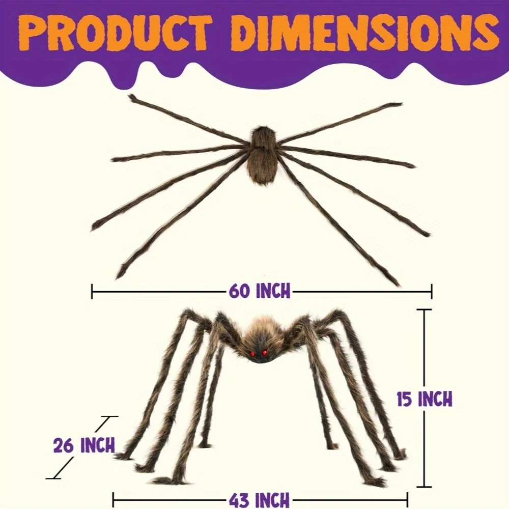 Halloween Outdoor Decorations Giant Spider, Scary Large Spider Props for Yard Lawn Halloween Outside Decor and Indoor Party Decor, Brown (Standing Height is 15 inches) - Image 5